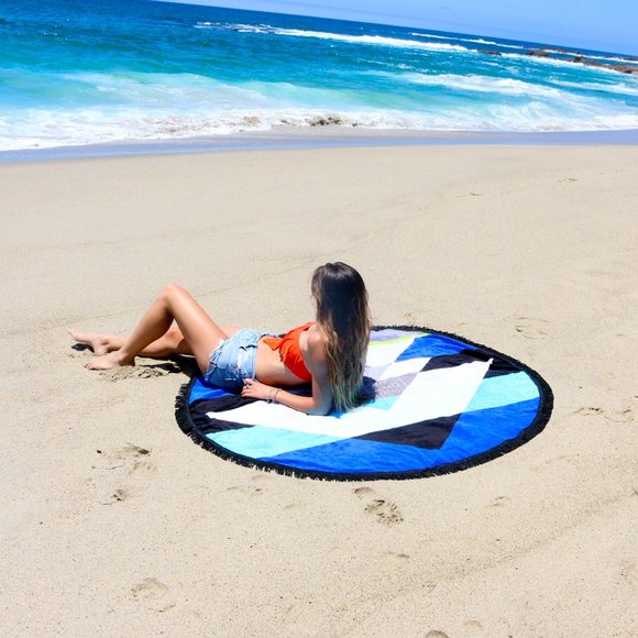 Oversized Bohemian Gypsy Soft Cotton Round Beach Towel Large Multicolor Design - Picture 5 of 5